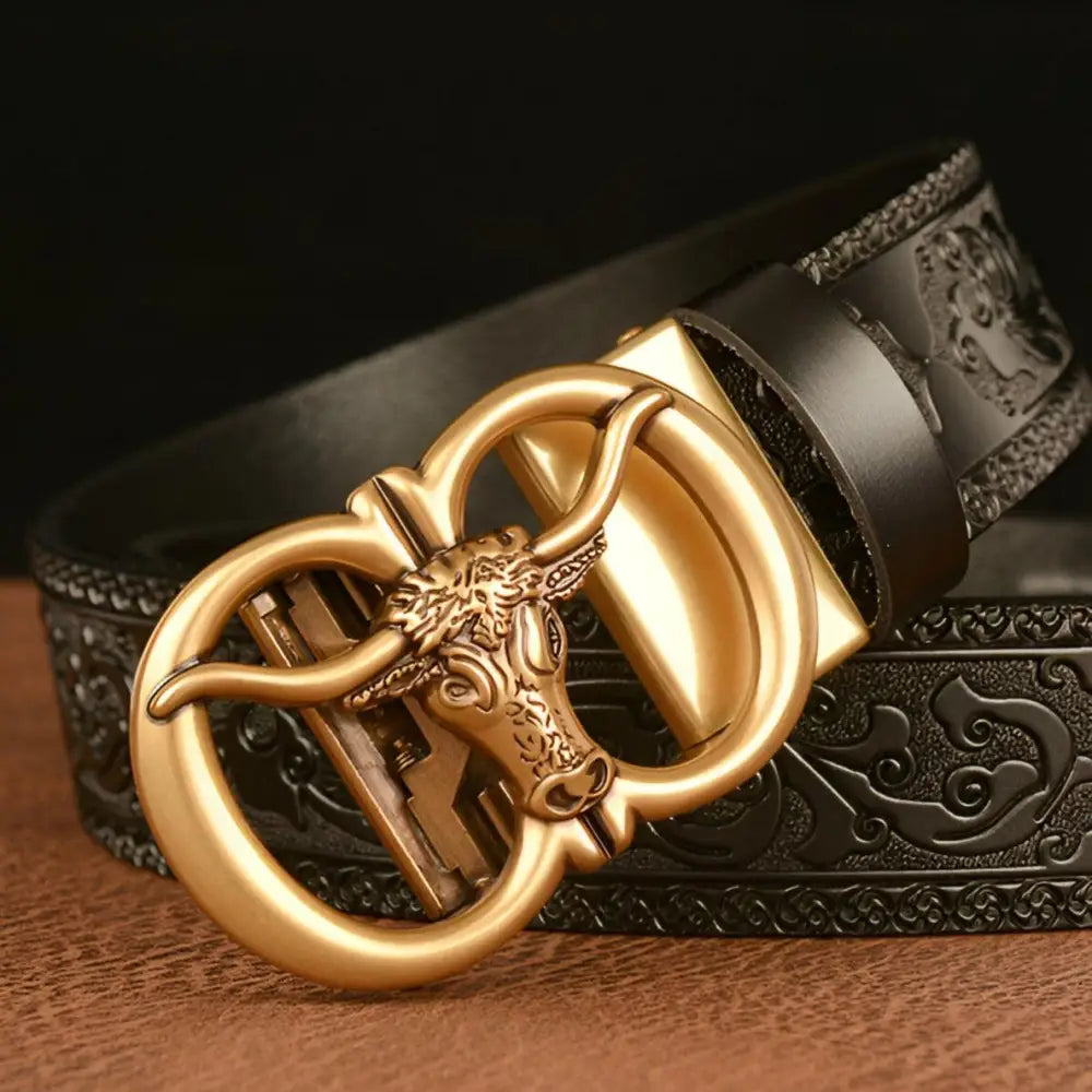 Black leather belt with golden bull buckle for Esprit Animal style ceinture esprit animal