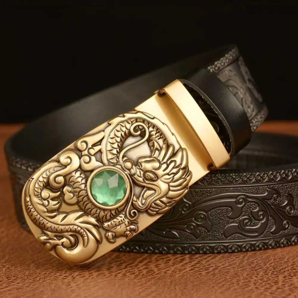 Finley Belt with Embossed Leather and Dragon Buckle showcasing dragon-buckled design