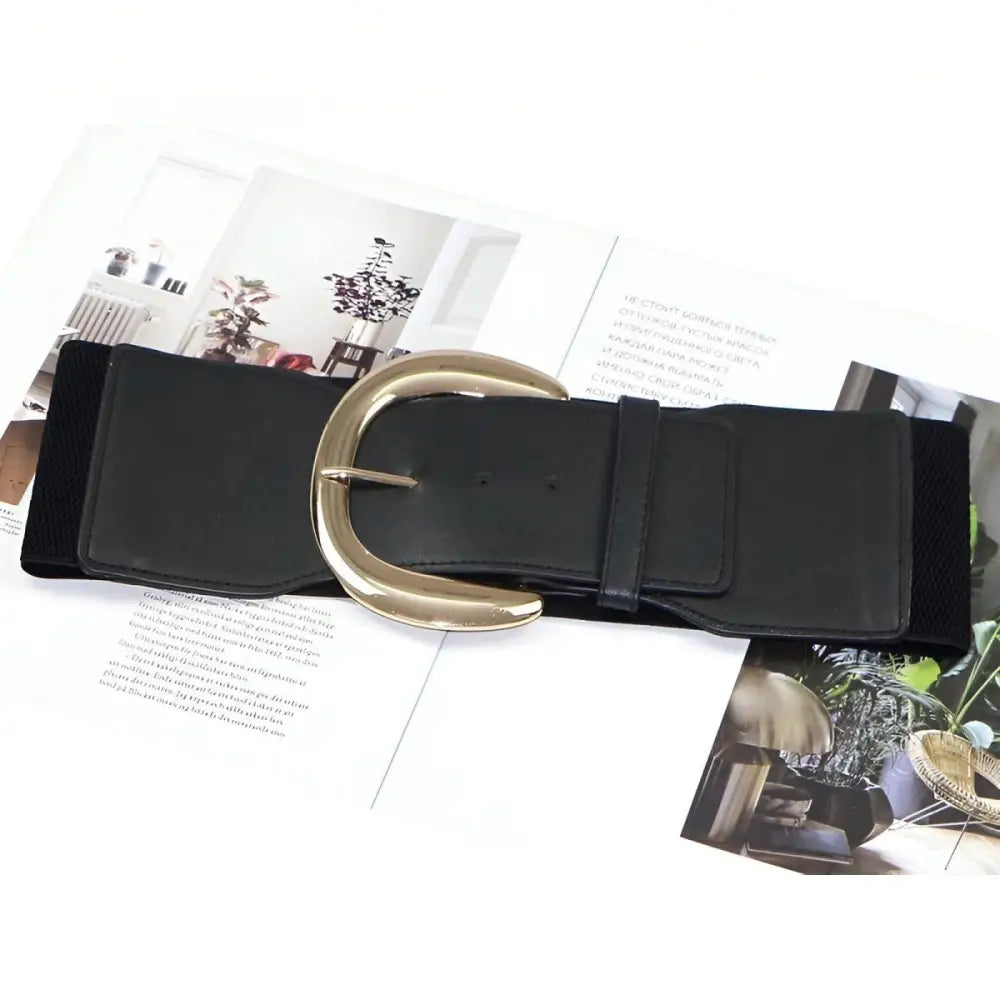 Black elastic belt with gold buckle in large XXL extra large size for Men