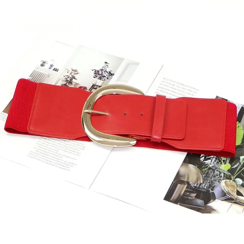 Red elastic belt with gold buckle from Large XXL Wide Black and Red Belts collection