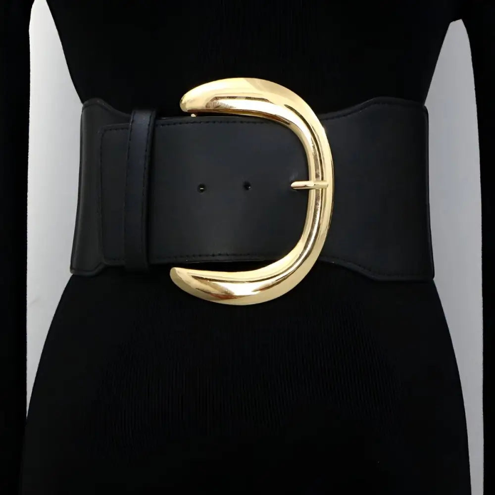 Large XXL wide black belt with a gold buckle from Large XXL Red and Black Belts collection