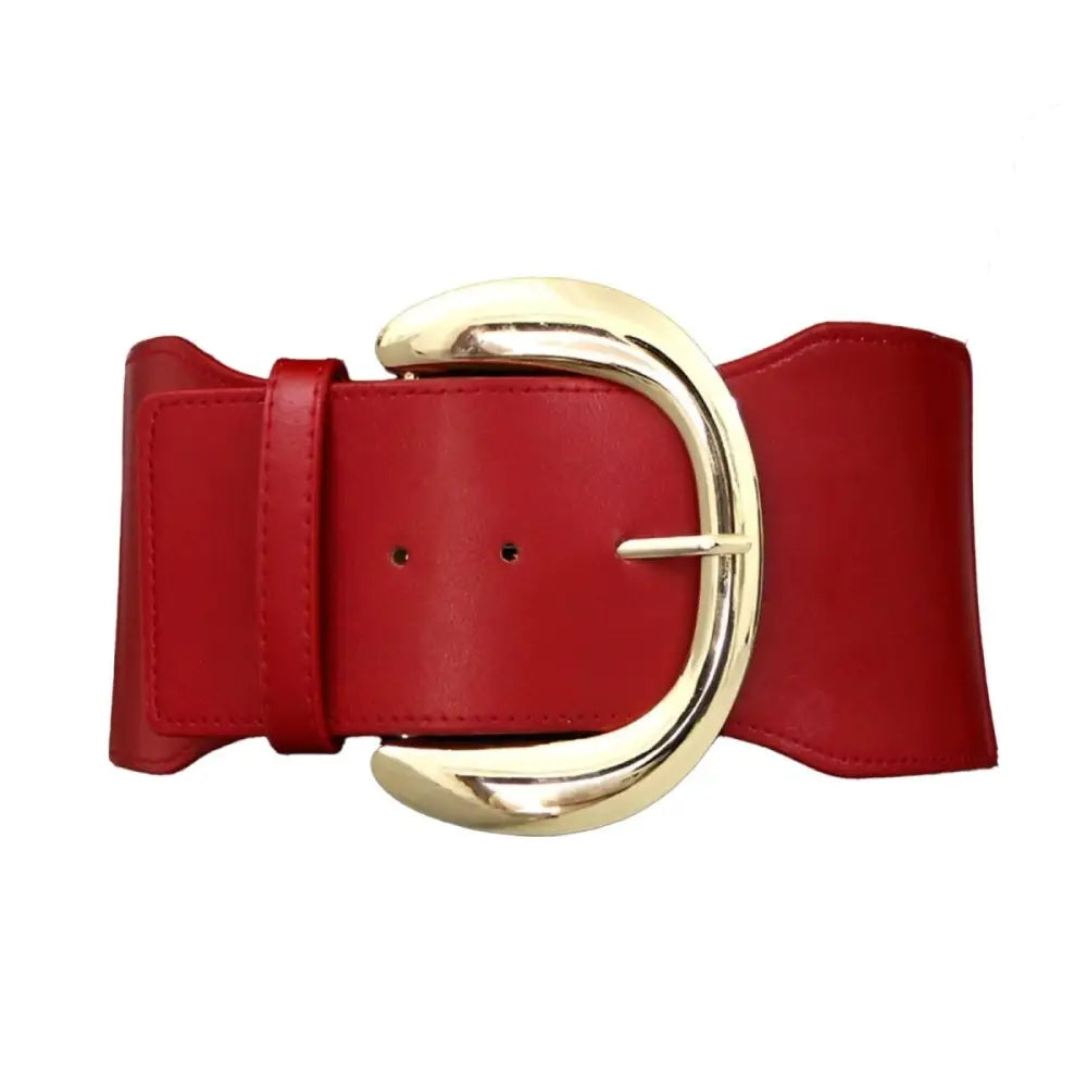 Large XXL black and red belt with a gold buckle for extra large waist sizes