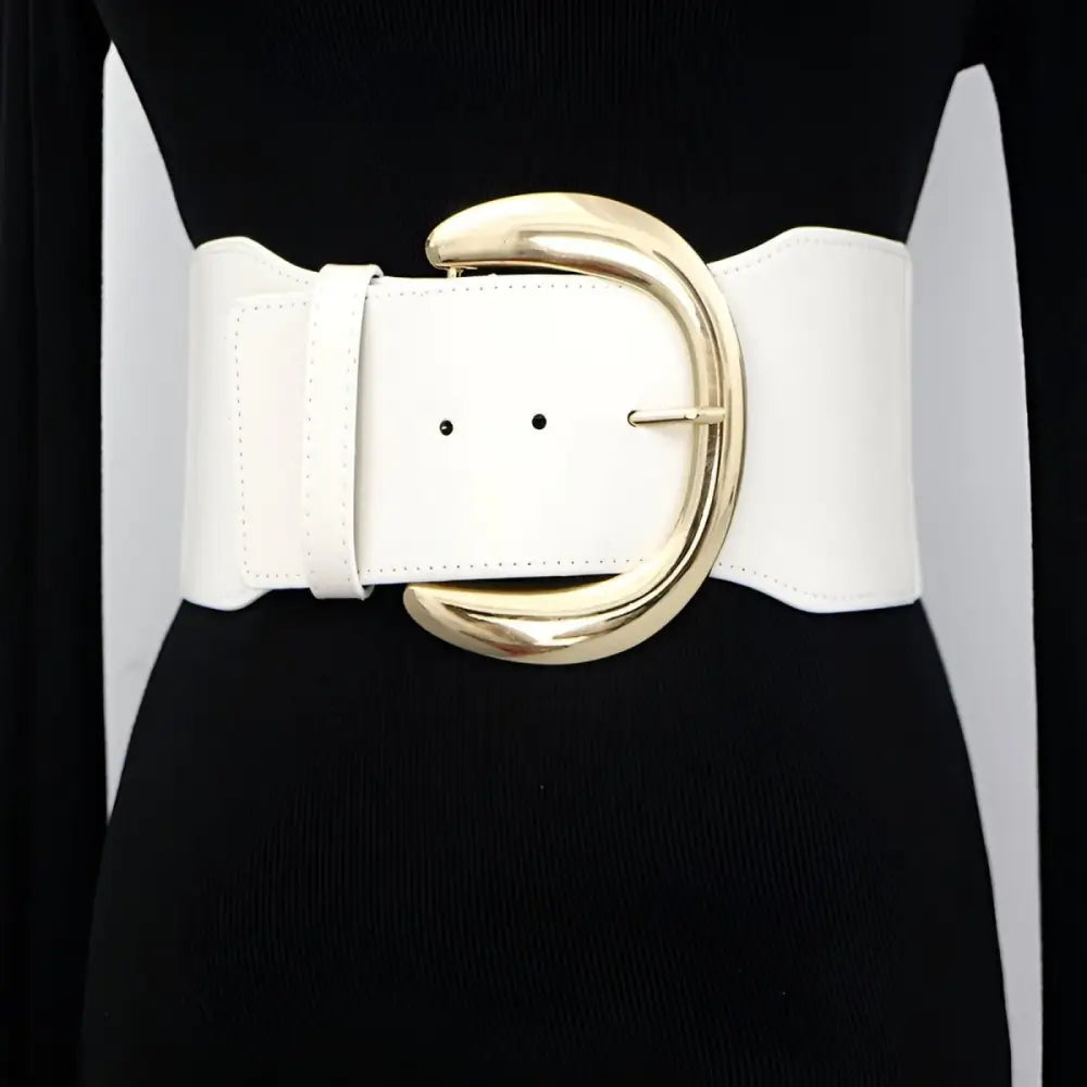 White wide belt with gold buckle from Large XXL Black and Red Belts collection