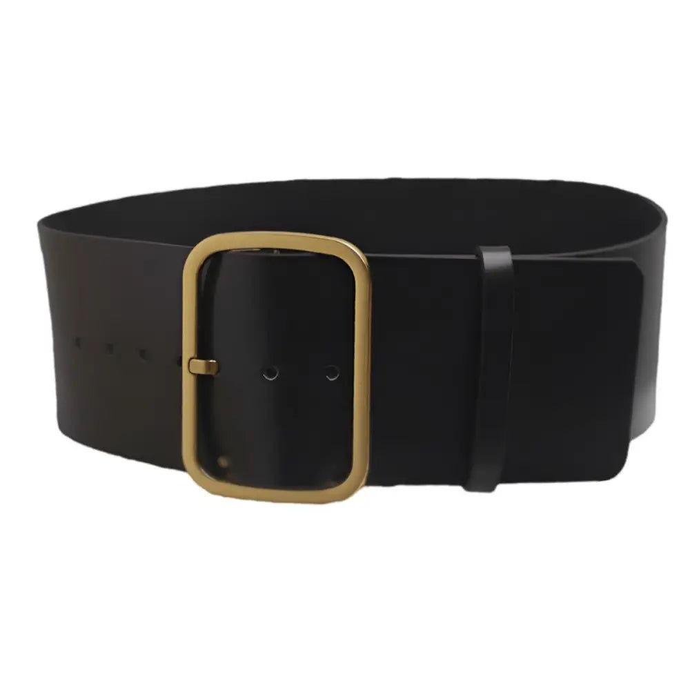 Extra large XXL black leather belt with gold buckle for plus size fashion