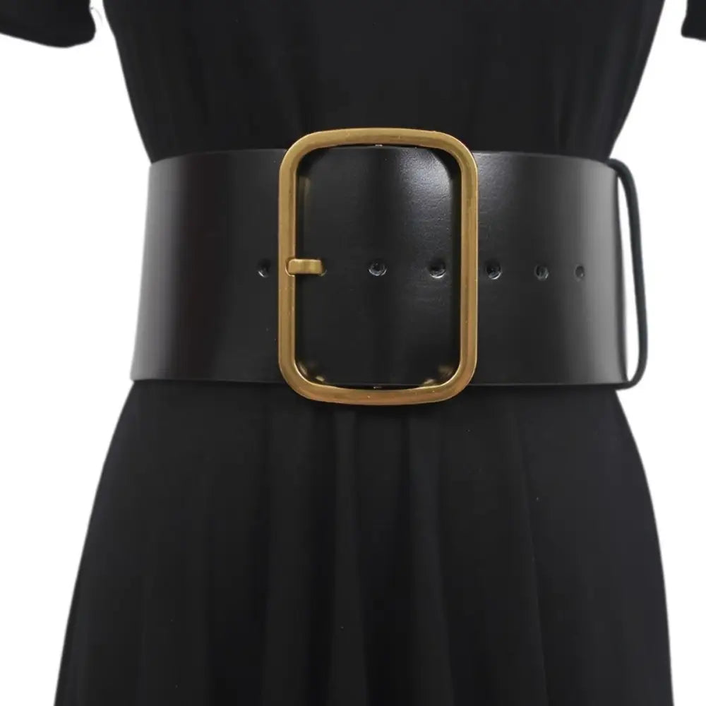 Extra large black leather belt with gold buckle for XXL sizes, stylish and durable