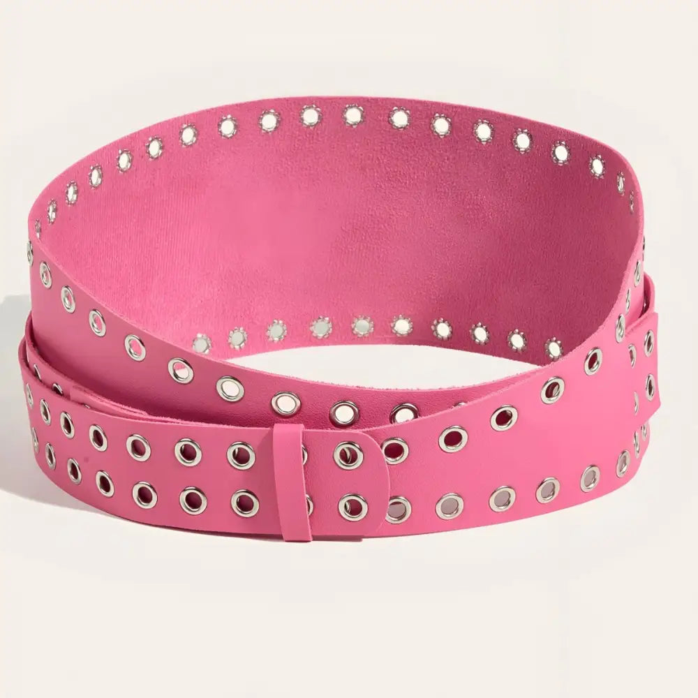 Pink leather belt with grommets from the XXL Oriane Belt collection