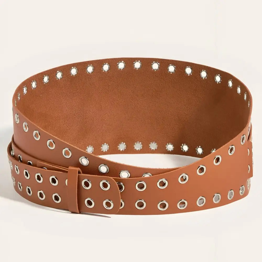 Brown leather grommet belt from the XXL Oriane Belt with Grommet Detailing collection