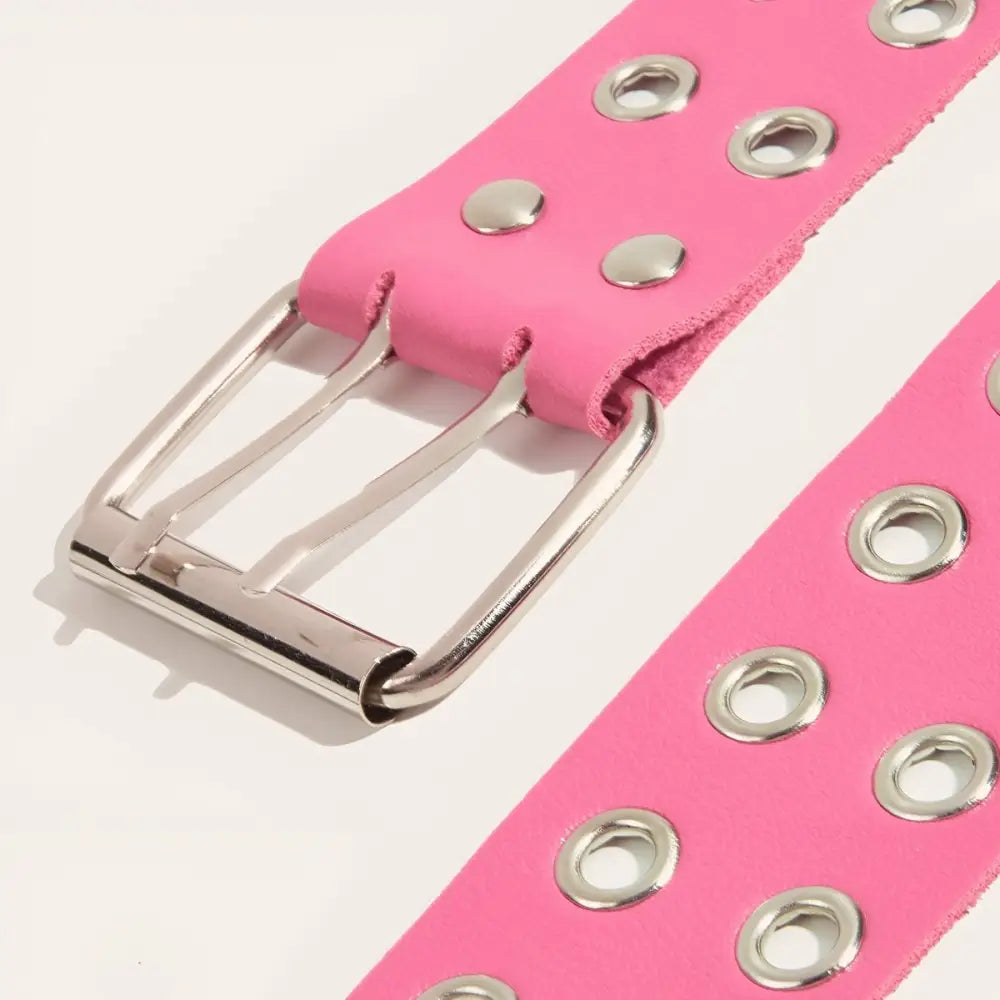 Pink grommet belt with silver buckle from XXL Oriane Belt with Grommet Detailing