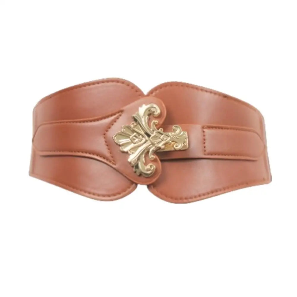 Brown leather corset belt with gold embellishments for extra large XXL sizes