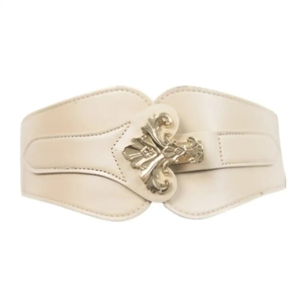 Wide off-white leather belt with ornate silver buckle for extra large XXL sizes