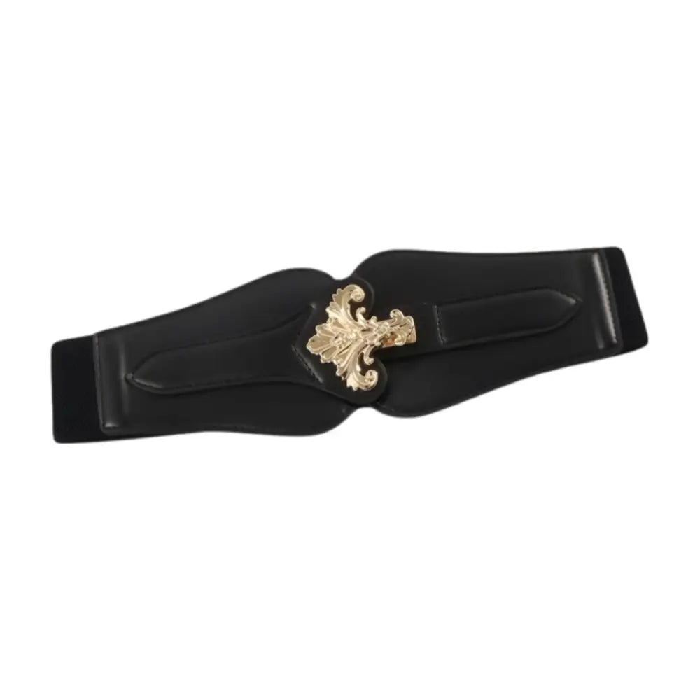 Black elastic belt with gold embellishment from Elegant Leather Belts for extra large XXL sizes