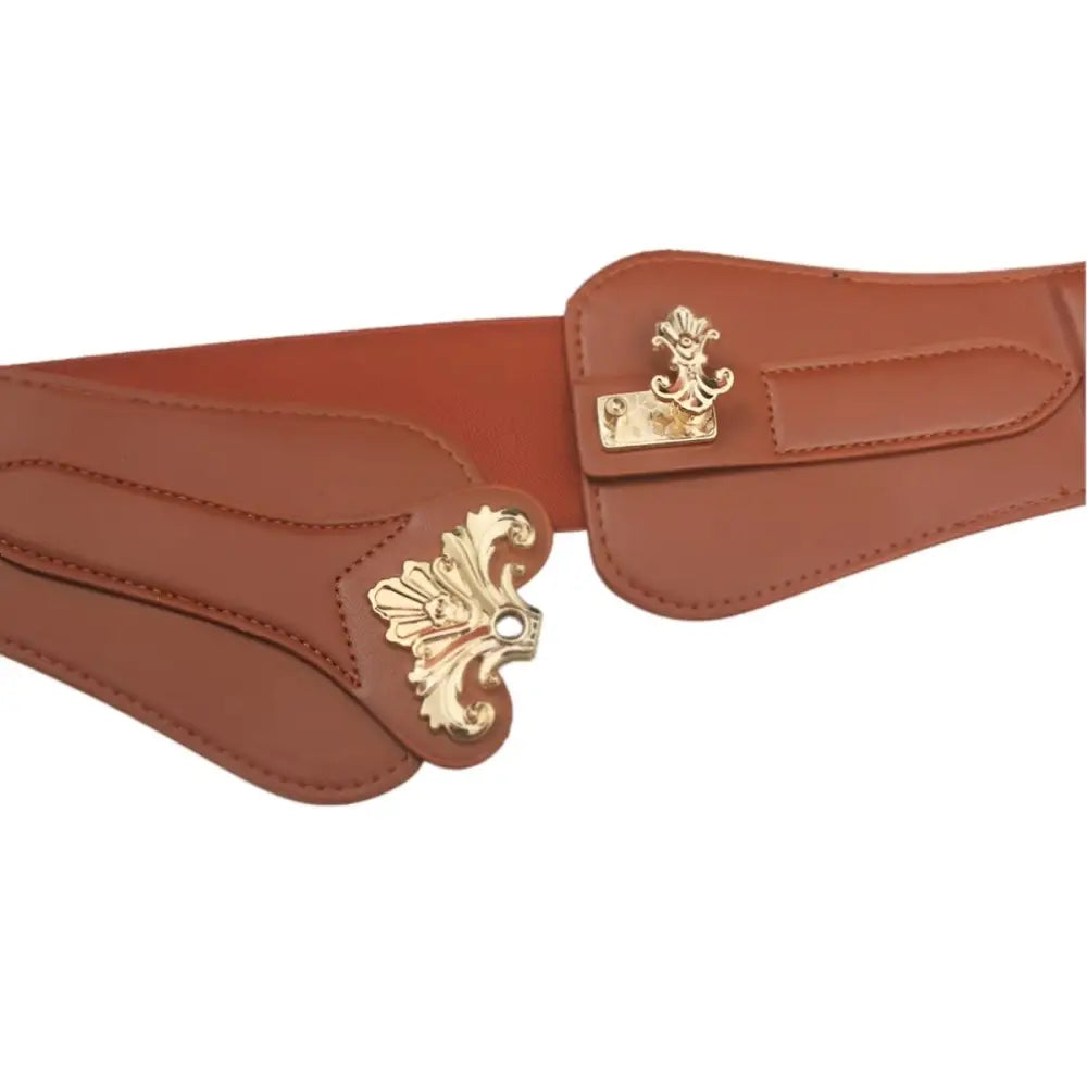 Brown elastic waist belt with gold clasp, ideal for extra large and XXL sizes
