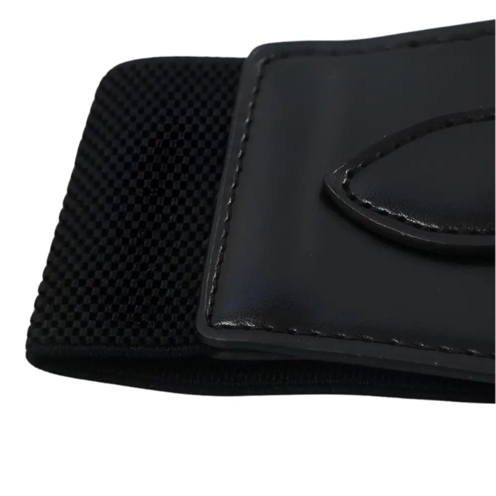 Black elastic belt with faux leather accent for extra large XXL sizes and elegant style