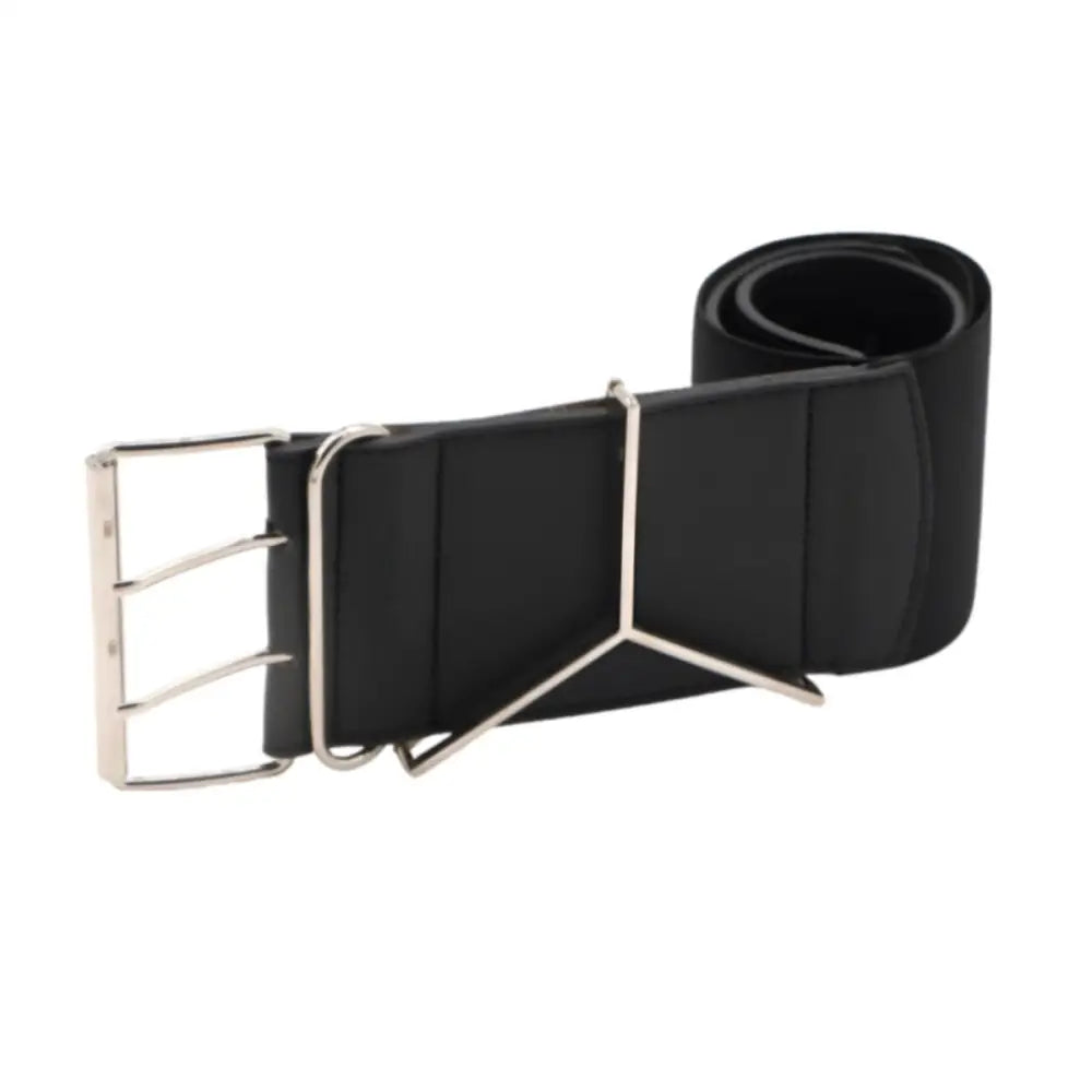 Black extra large XXL elastic belt with silver metal buckle for men and women