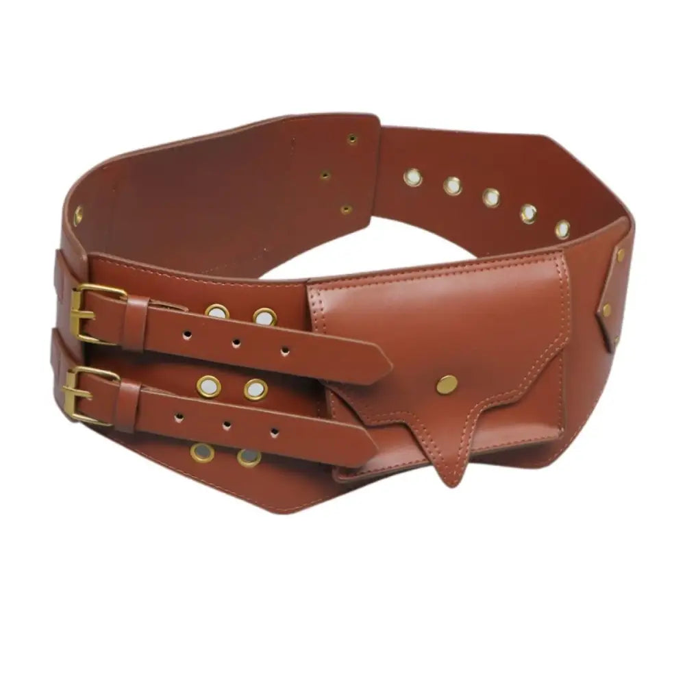 Brown leather corset belt from the Faux Leather Corset and Wide Belt Collection