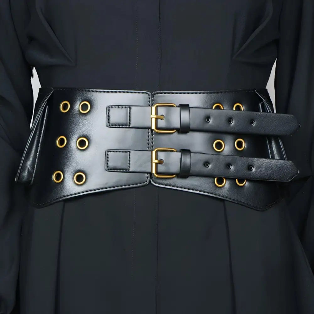 Black leather corset belt from the Faux Leather Corset and Wide Belt Collection