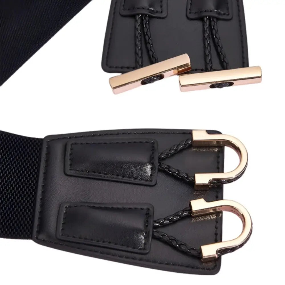 Extra large elastic waist belt with gold buckles for XXL fit and stylish appeal