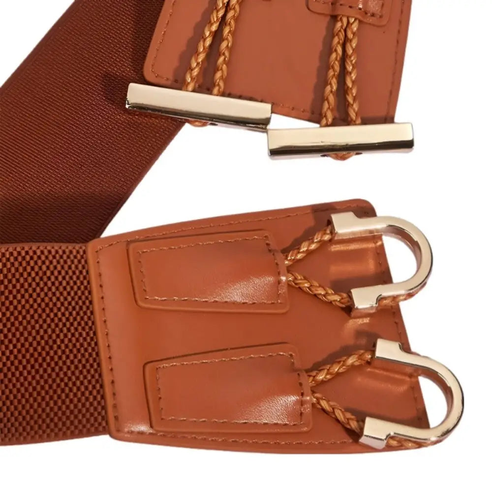 Extra large elastic waist belt with gold buckles and metal clasps for XXL fits