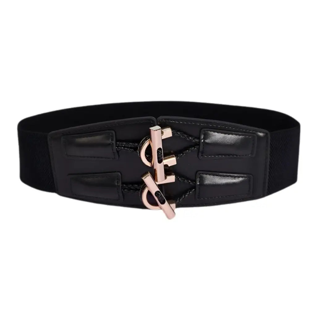 Black elastic extra large belt with gold-toned logo buckle for XL and XXL fits
