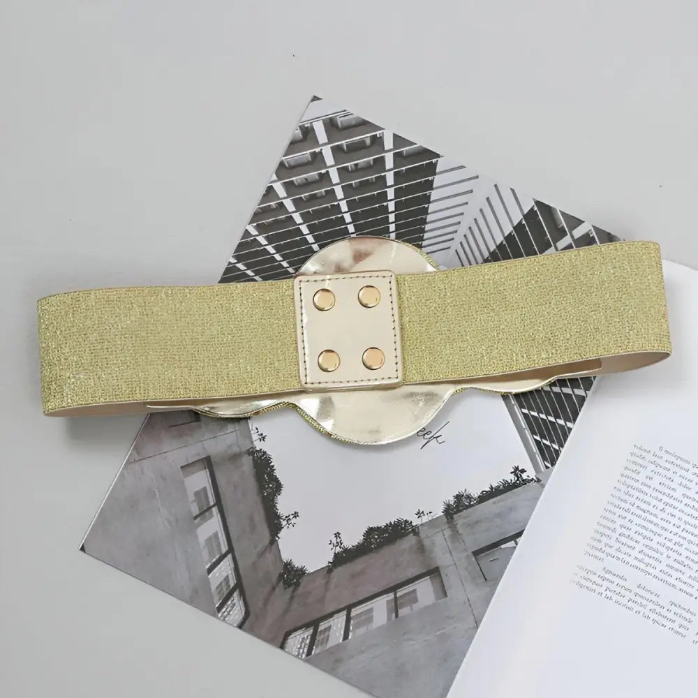 Gold elastic belt with decorative buckle for large XXL and extra large sizes