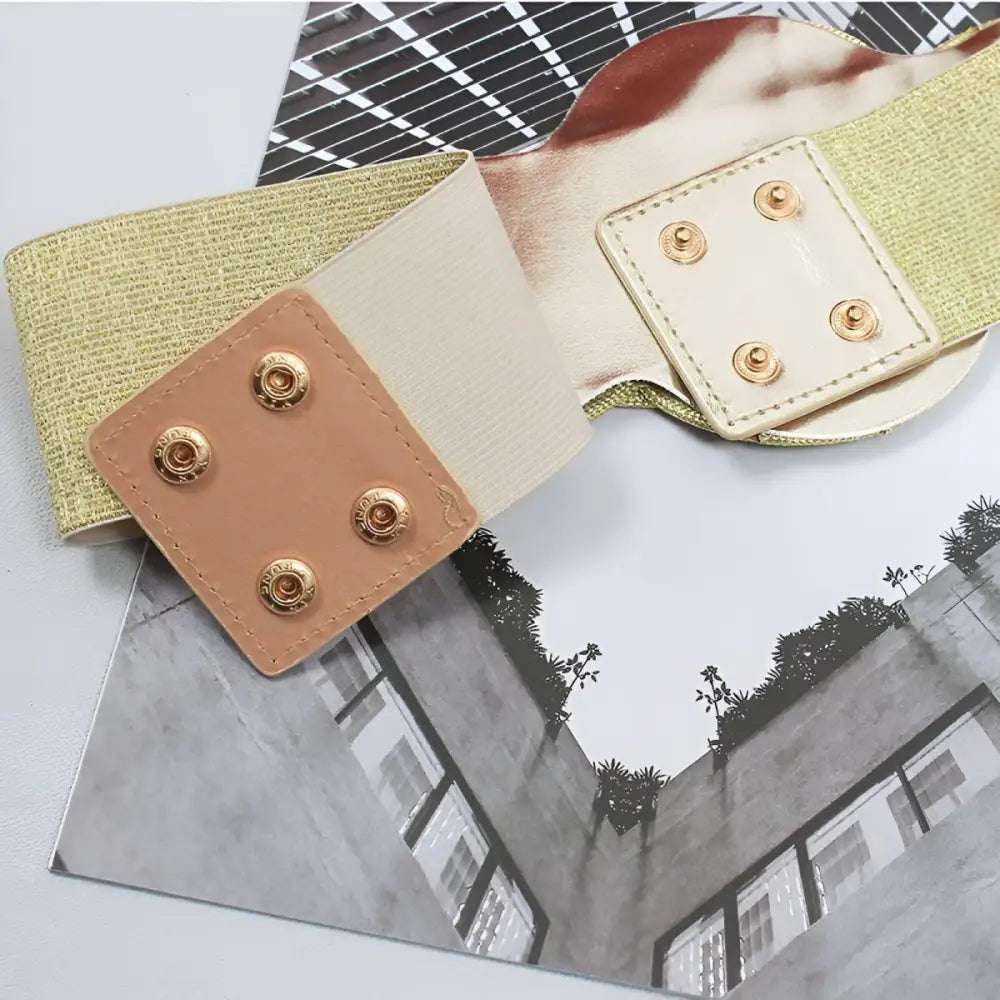 Gold elastic belt with snap closure designed for Large Xxl and Extra Large sizes