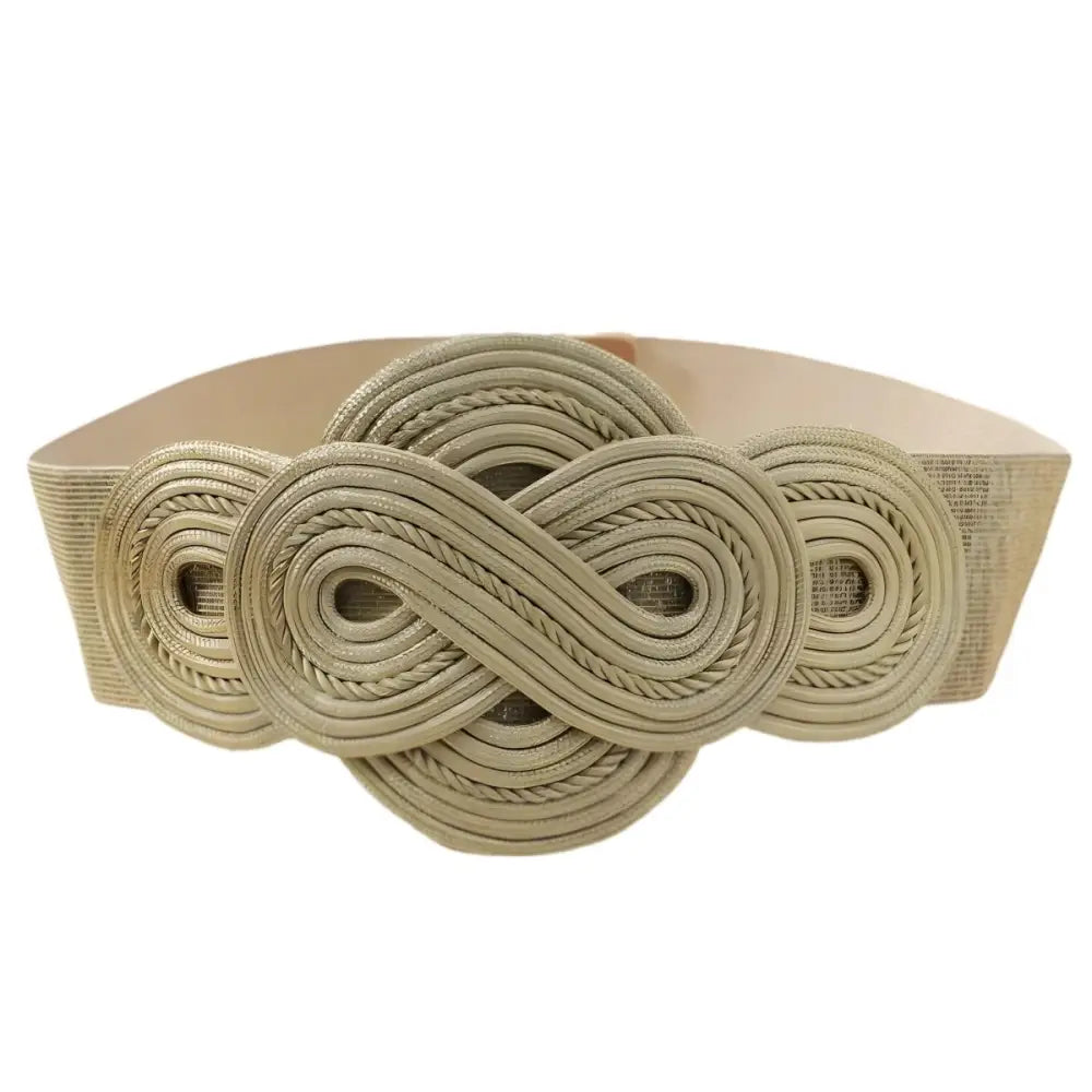 Beige elastic belt with rope-like knot design for large XXL and extra large sizes