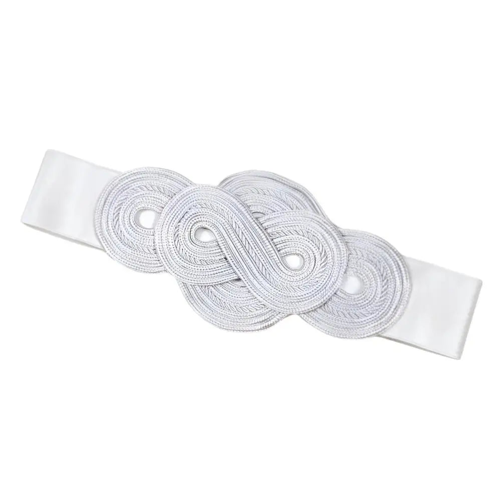 White fabric belt with decorative knot for large XXL and extra large sizes in Gold Braided Epaulette collection