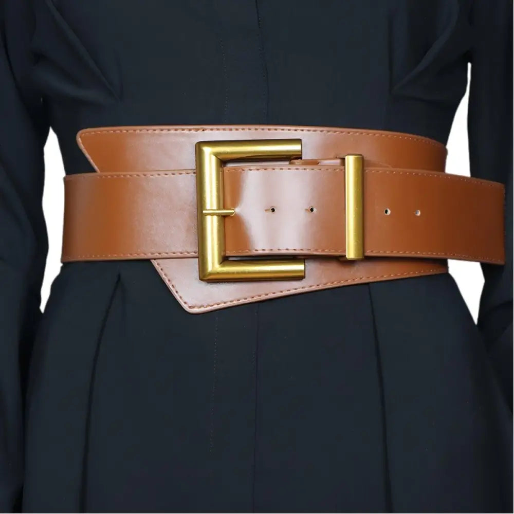 Large XXL black and brown leather belt with gold buckle for extra large waist sizes