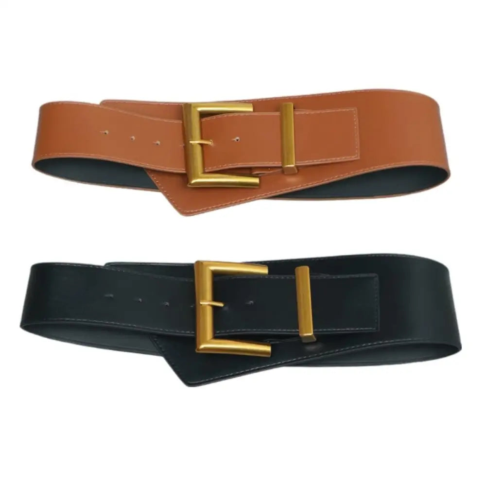 Two large XXL leather belts with gold buckles for stylish men’s accessories
