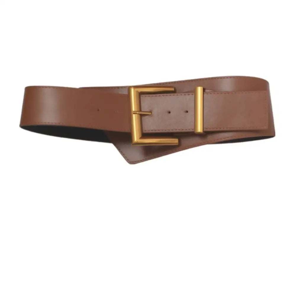 Large XXL brown patent leather belt with gold buckle for extra large waist sizes