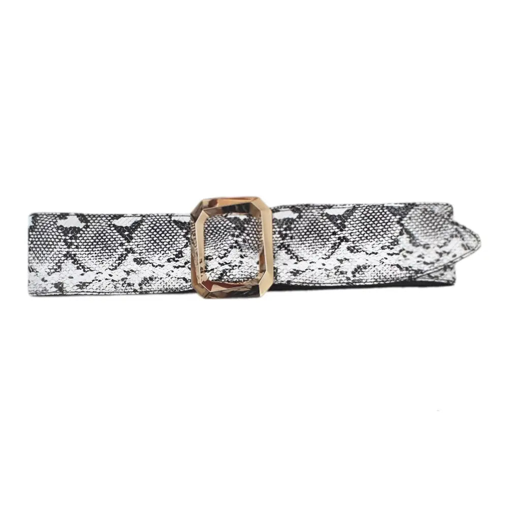 Leopard print belt with gold buckle for stylish black dresses featuring snakeskin pattern