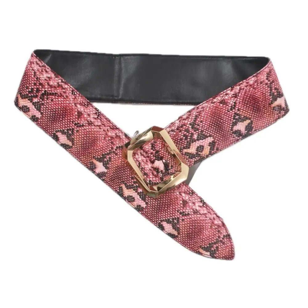 Pink snakeskin belt with gold buckle, stylish leopard print belt for black dresses