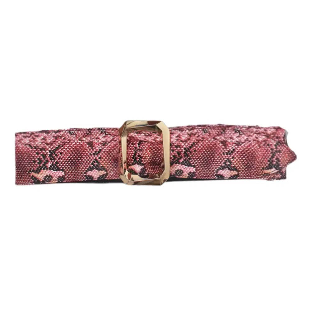 Pink snakeskin belt with gold buckle, stylish leopard print belt for black dresses