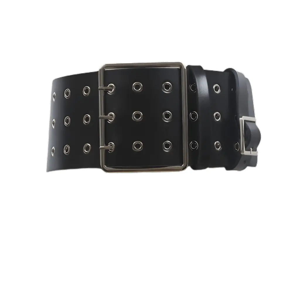 Black leather grommet belt for large XXL and extra large waist sizes