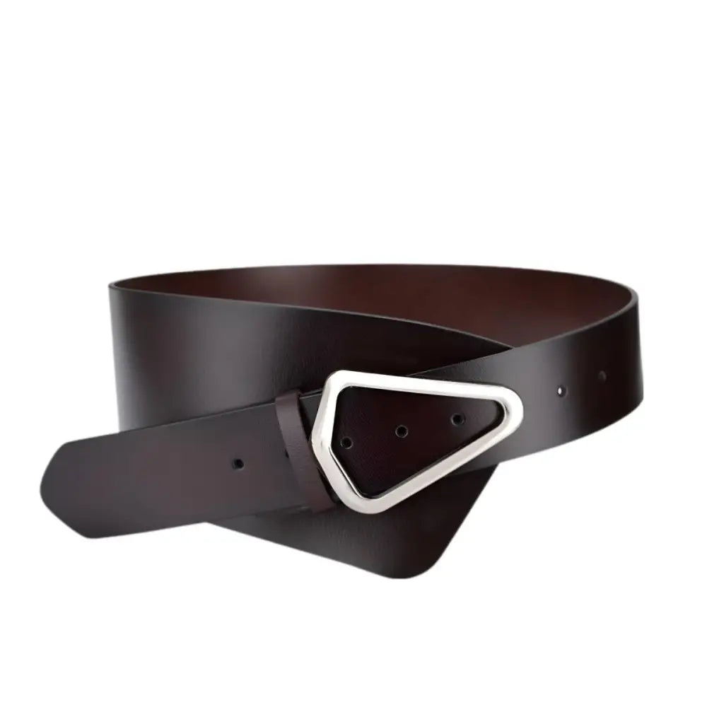 Brown leather belt with silver triangular buckle in extra large XXL size for men