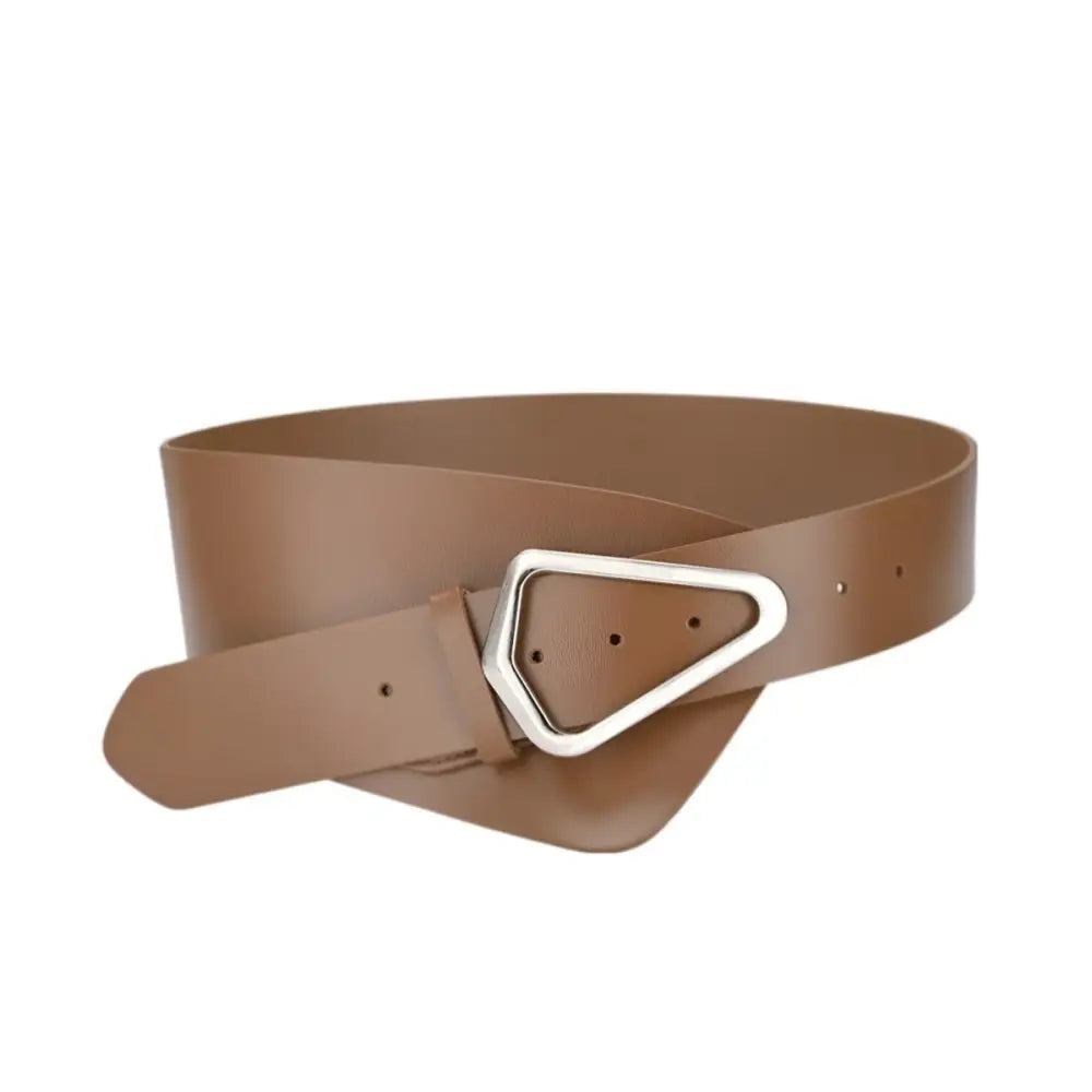 Brown leather belt with silver triangular buckle in large XXL and extra large XXL sizes
