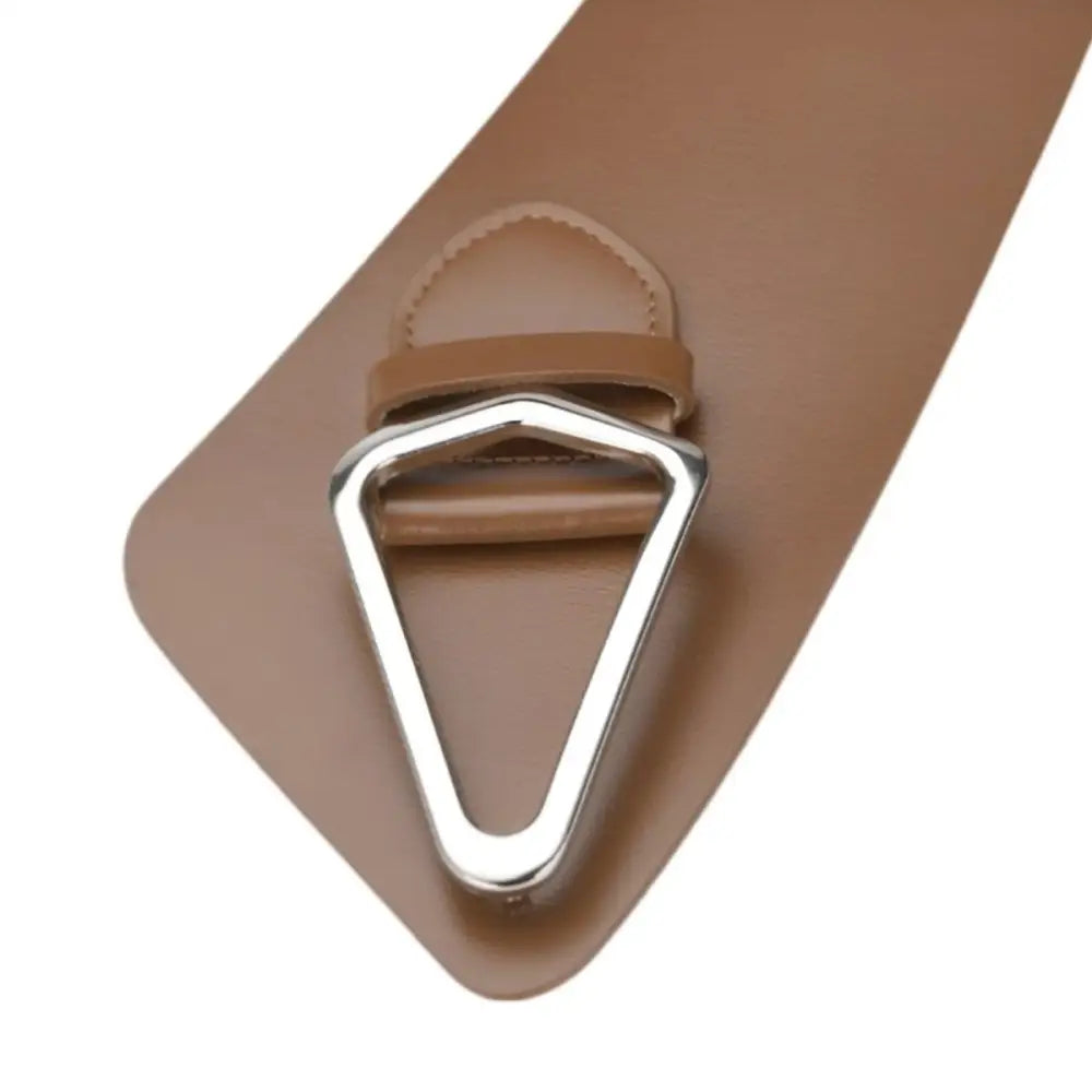 Tan leather belt with silver triangular buckle in large XXL size for extra large fits