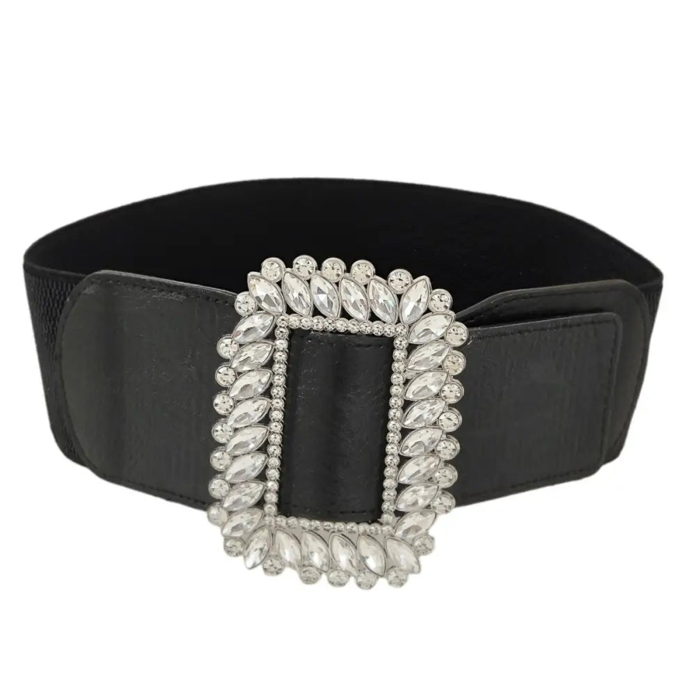 Black elastic belt with jeweled buckle for large XXL and extra large sizes