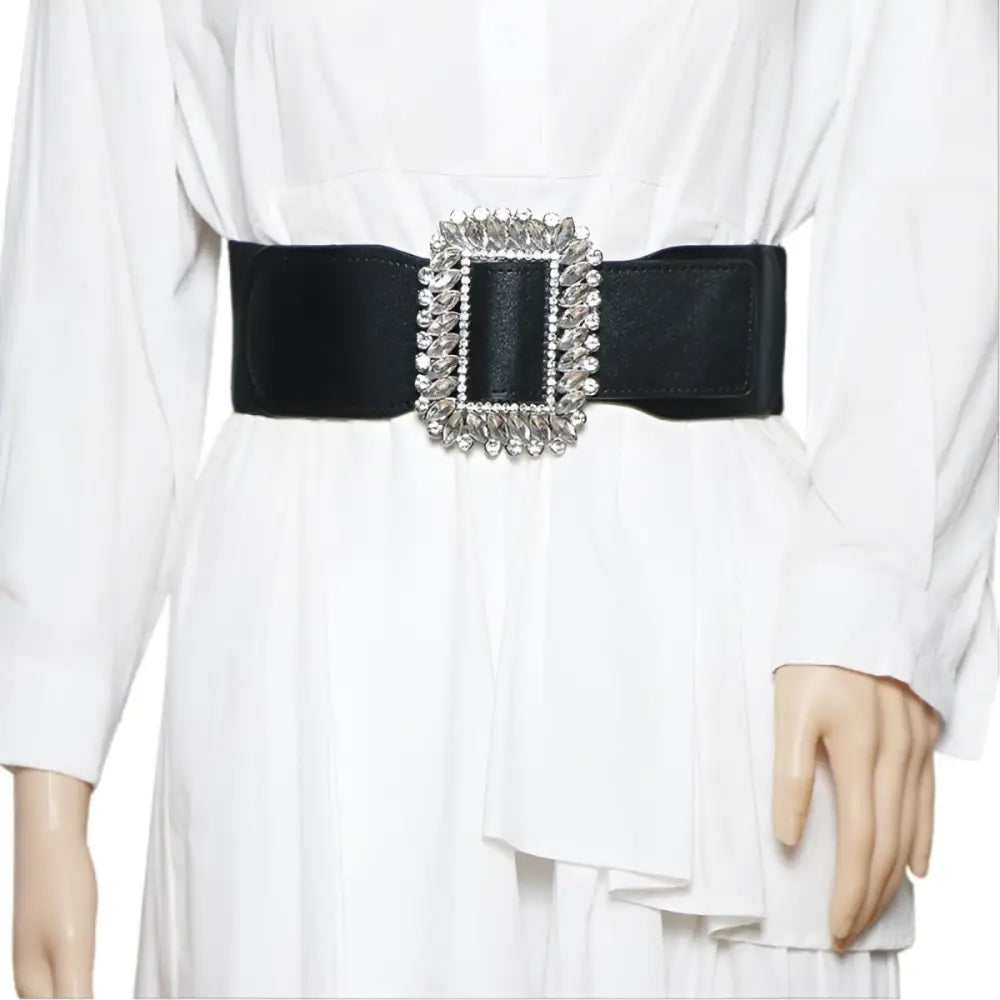 Black belt with jeweled buckle for large XXL and extra large sizes