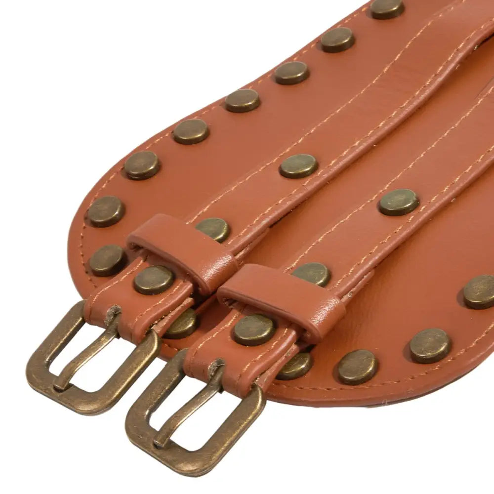Brown studded leather belt with buckles from Isaline XXL Belt for stylish waist enhancement