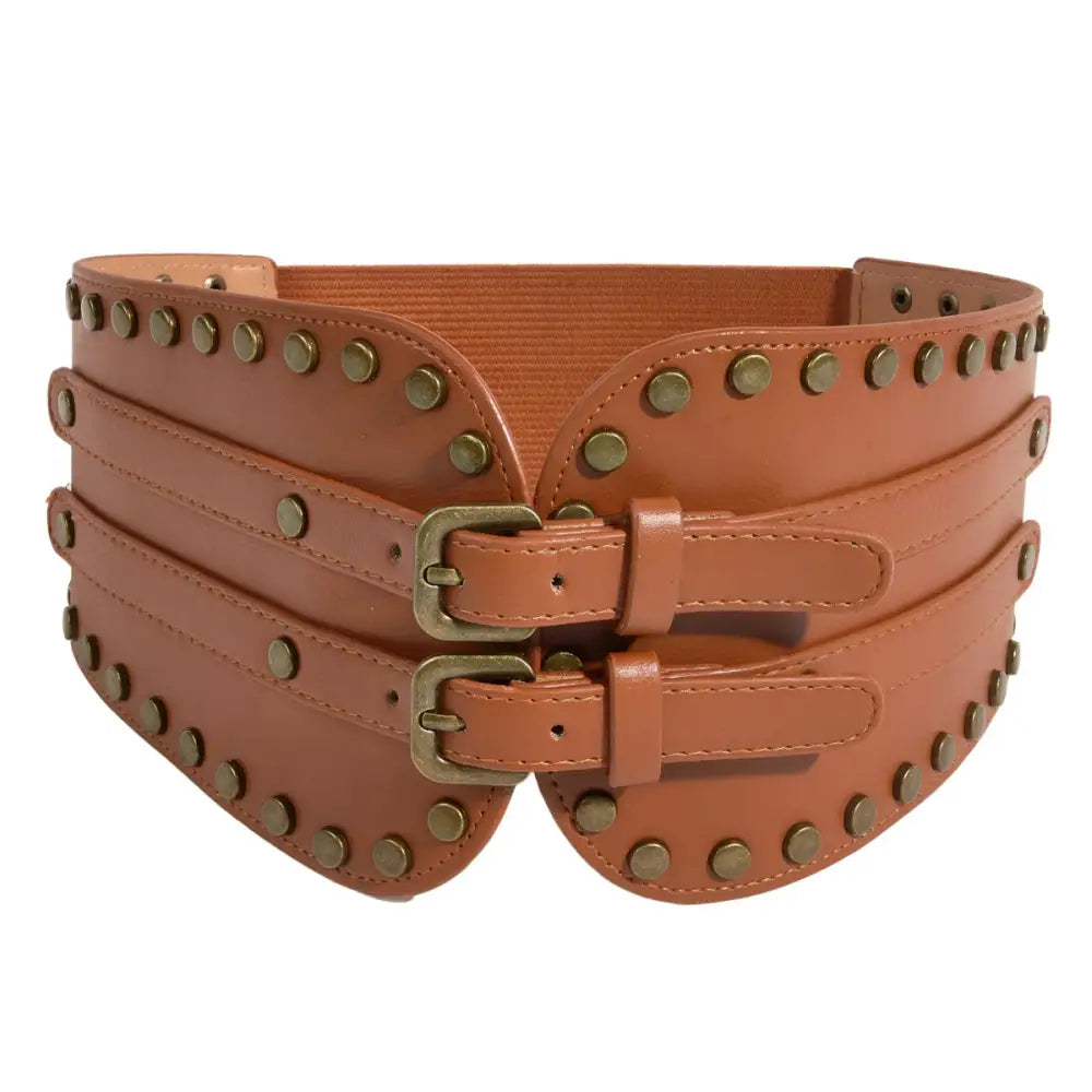 Brown studded corset belt from Isaline XXL Belt with Studded Design for stylish waist enhancement