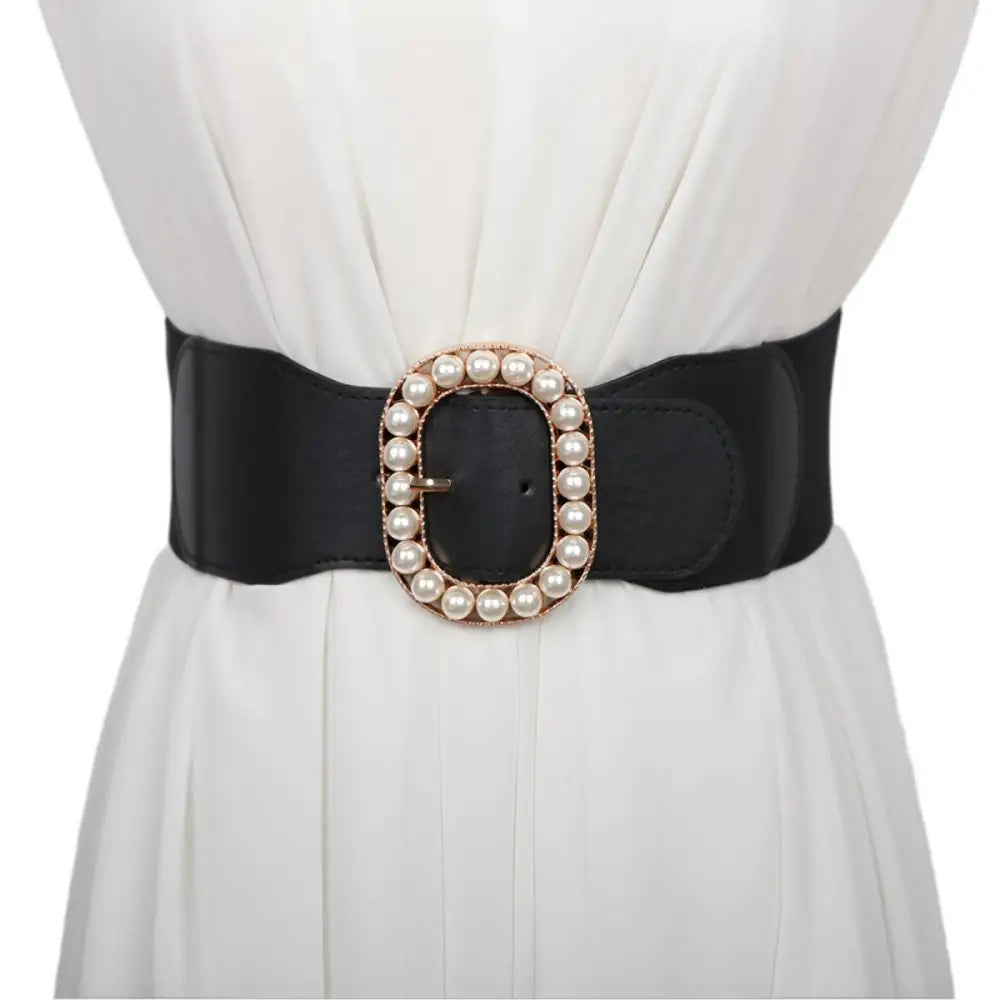 Black belt with edmée pearl-filled buckle from Edmée Pearl Filled Buckle Belts collection