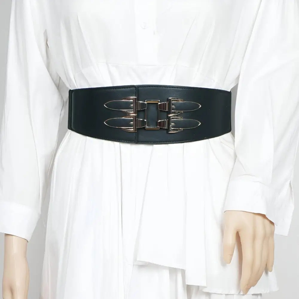 Wide black belt with silver buckle for large XXL and extra large belts
