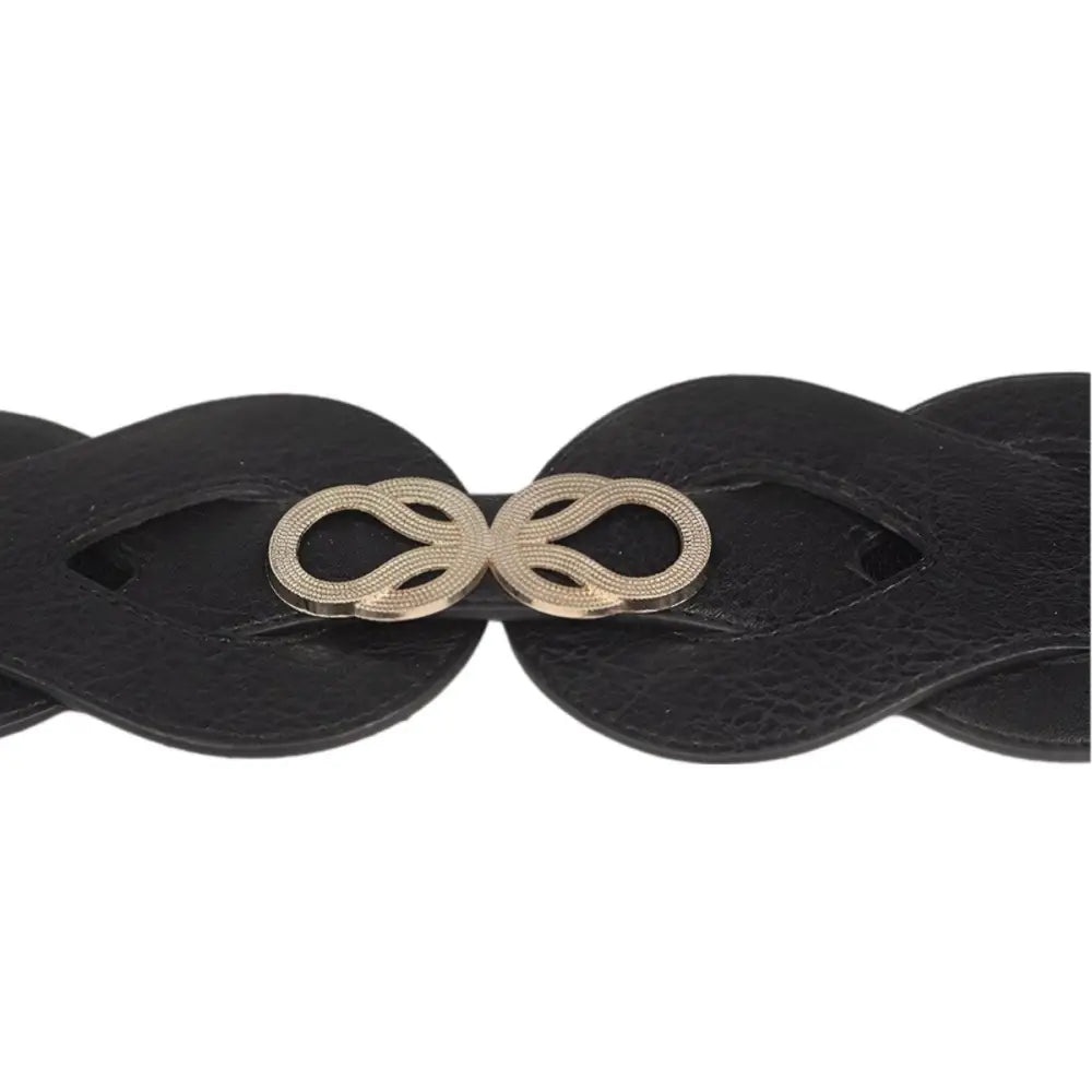 Braided black leather belt with gold clasp for large XXL and extra large sizes