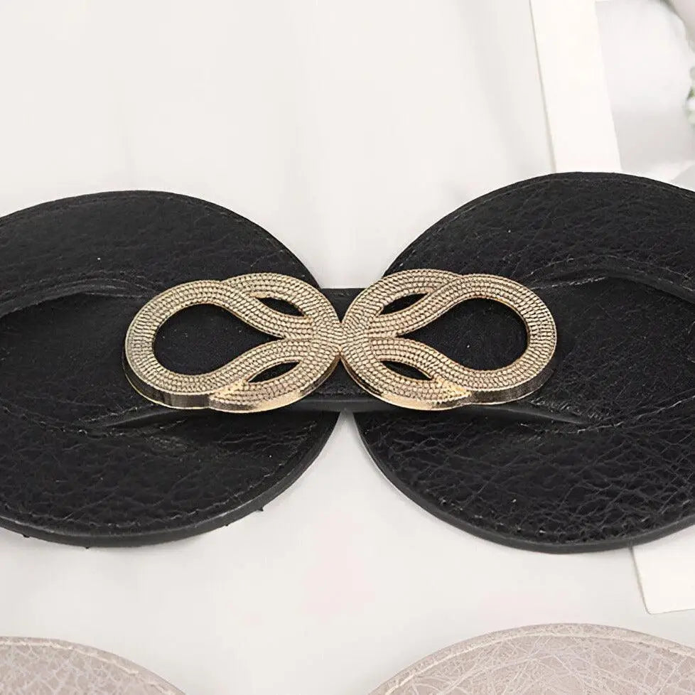 Black leather belt with gold infinity buckle, suitable for large XXL and extra large sizes