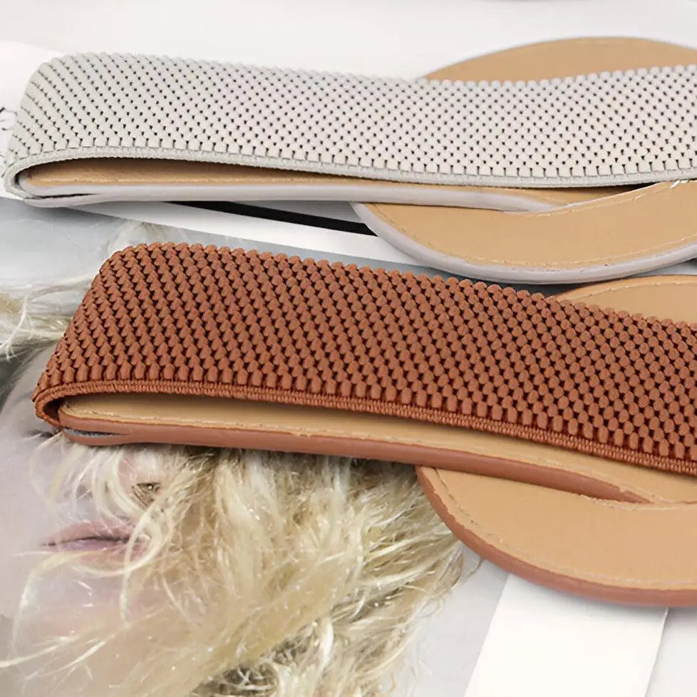 Two textured sandal straps from Large XXL Leather Belts with Gold and Knot Buckle Options