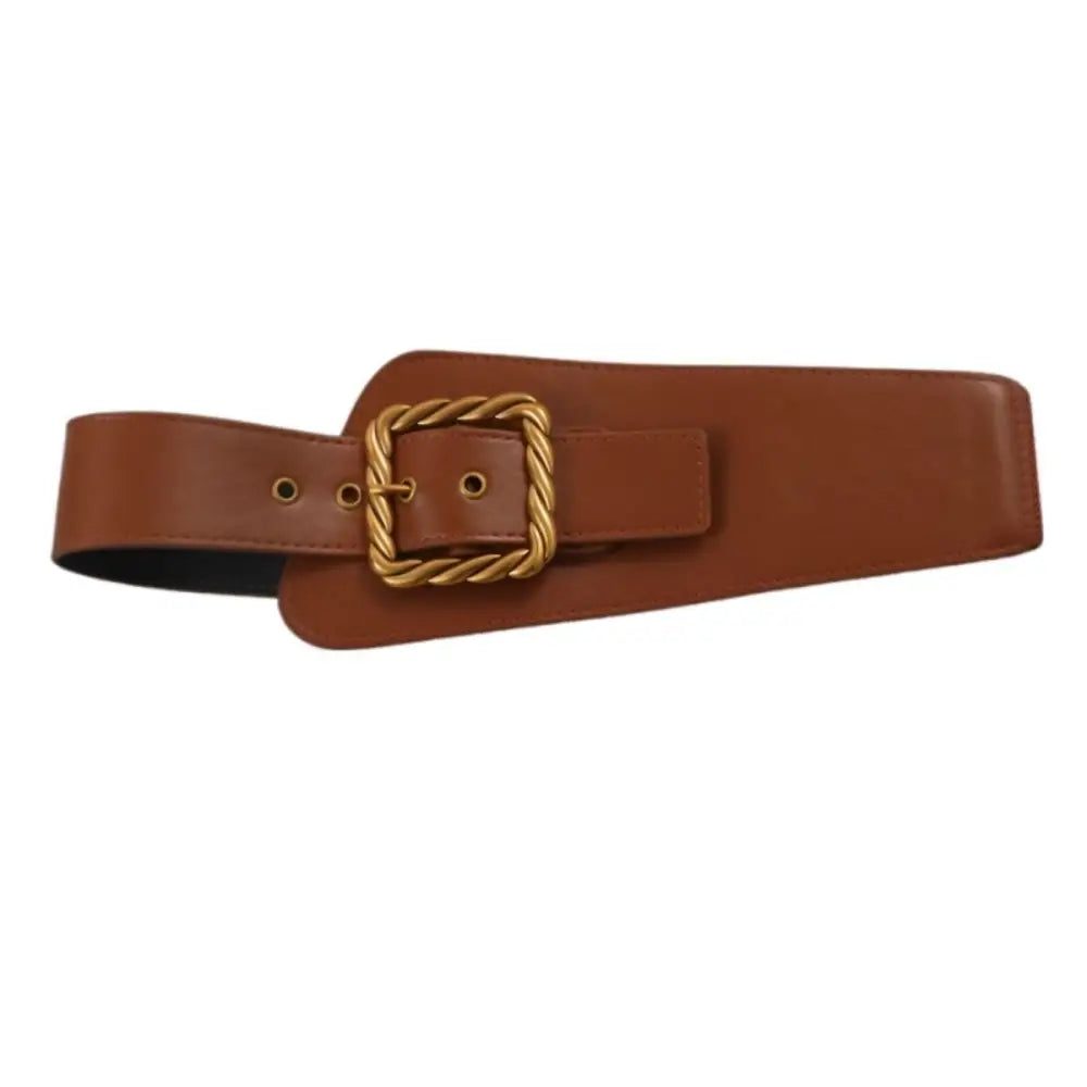 Brown leather belt with gold buckle for Black Puffer Coat in Extra Large XXL size