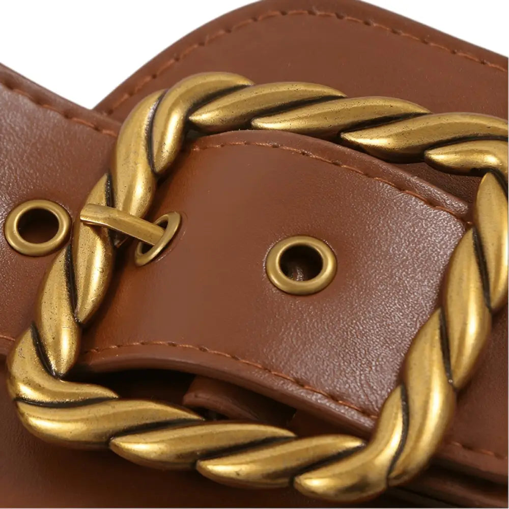 Brown leather belt with gold buckle perfect for Black Puffer Coat Extra Large XXL