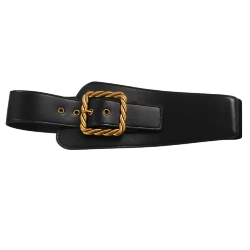 Black leather belt with gold buckle for Black Puffer Coat in extra large XXL sizes