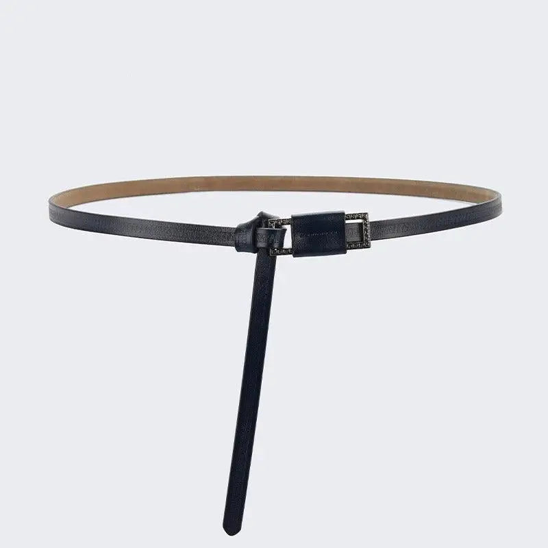Thin black leather belt with decorative buckle from Assorted Leather Belts collection
